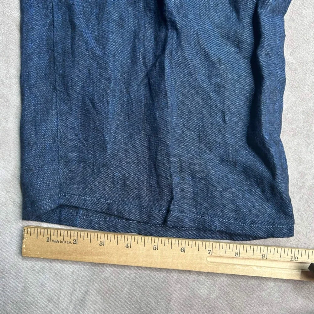Zara Women XL Blue Linen Wide Leg High Rise Cropped Trousers Pants